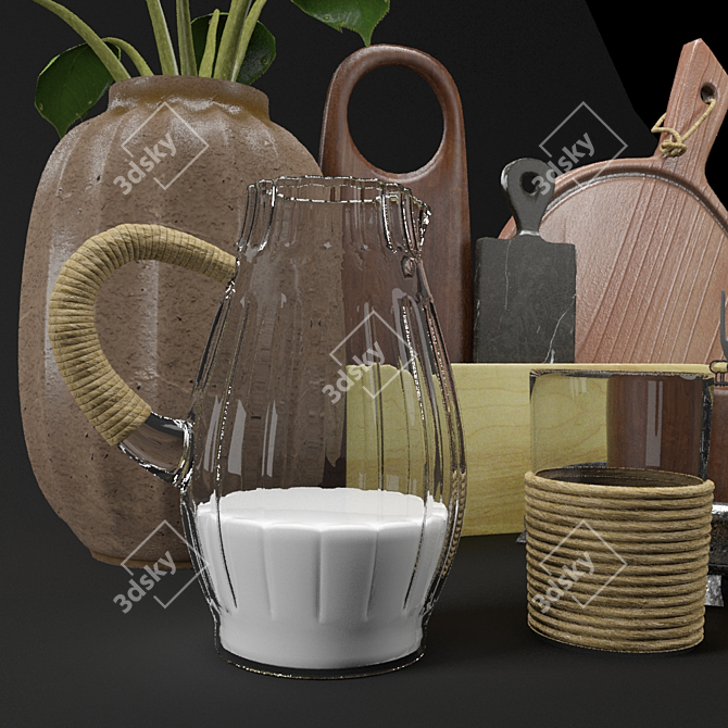 Wooden Kitchen Decor Set 3D model image 2