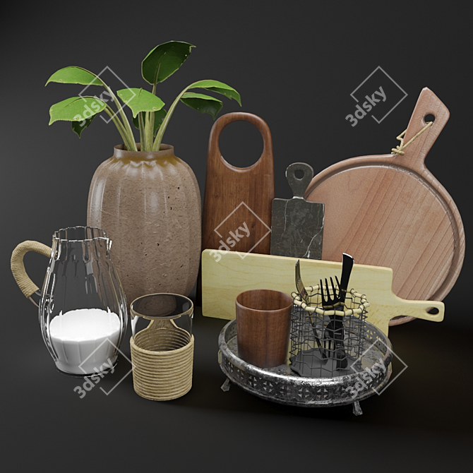 Wooden Kitchen Decor Set 3D model image 3