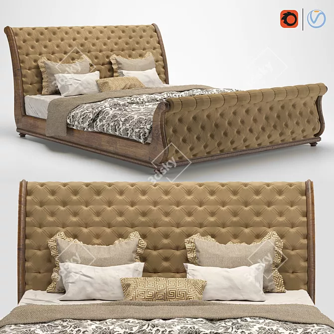 Elegant Sleigh Bed with Unwrapped UVs 3D model image 1