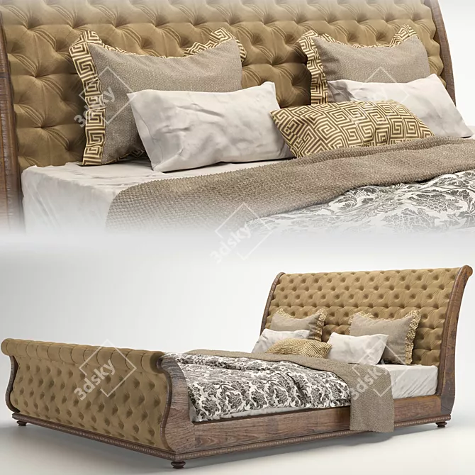 Elegant Sleigh Bed with Unwrapped UVs 3D model image 2