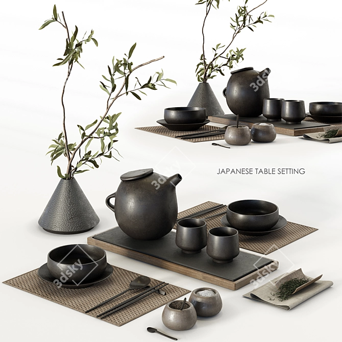 Japanese Tableware Set 3D model image 1