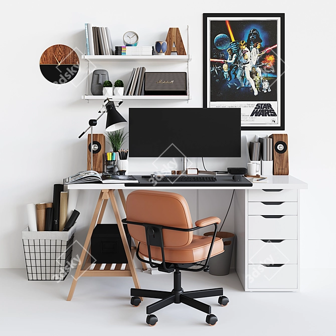 Modern Workspace Set: Furniture, Decor & Tech 3D model image 1