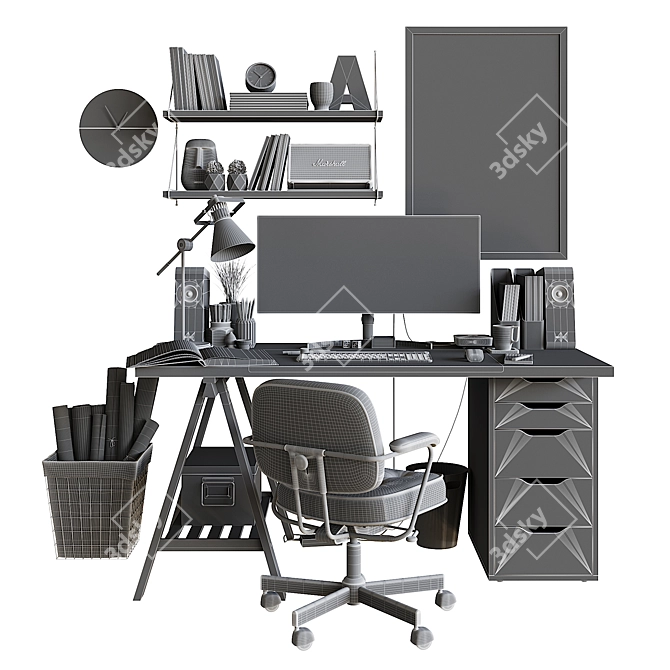 Modern Workspace Set: Furniture, Decor & Tech 3D model image 5