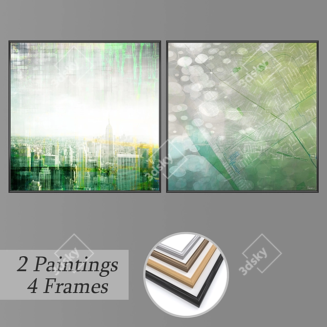 Artistic Expression: Set of 2 Wall Paintings 3D model image 1