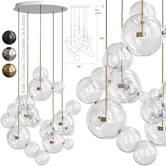 Bolle Circular Chandelier 24 Bubble: Stunning Lighting Statement 3D model image 1