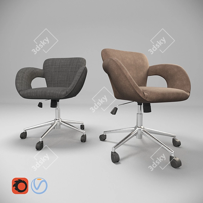 2-in-1 Office Chair: Grey & Brown Fabrics 3D model image 1