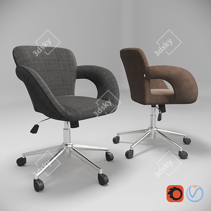 2-in-1 Office Chair: Grey & Brown Fabrics 3D model image 2