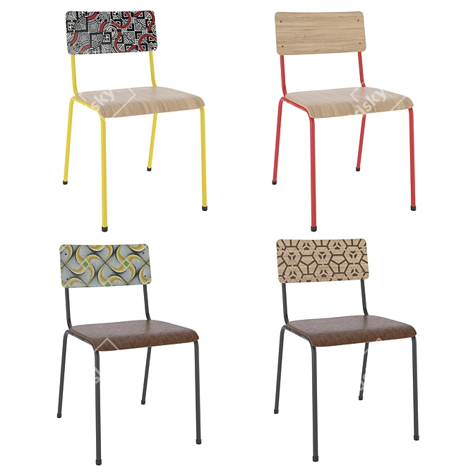 Cultural Comfort: Ethnic Dining Chair Set 3D model image 1