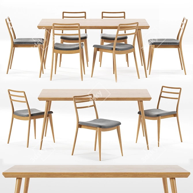 Enzo Dining Table: Georgian Beech Wood, 6-Person Capacity 3D model image 11