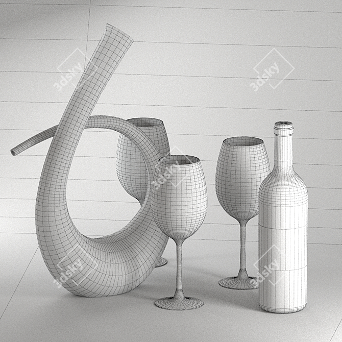 Elegant Wine Set: Bottle, Glass, Decanter 3D model image 4