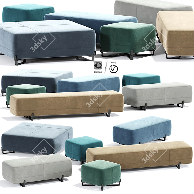 Stylish New York Poliform Pouf Set 3D model image 1