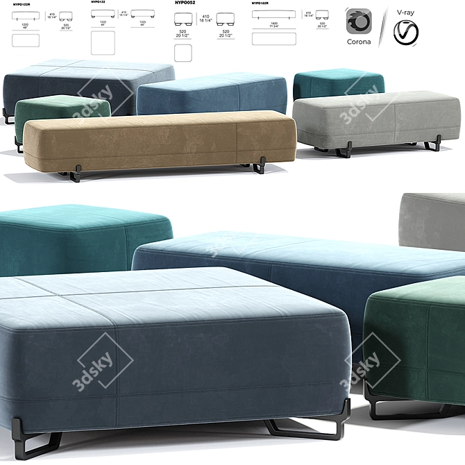 Stylish New York Poliform Pouf Set 3D model image 2