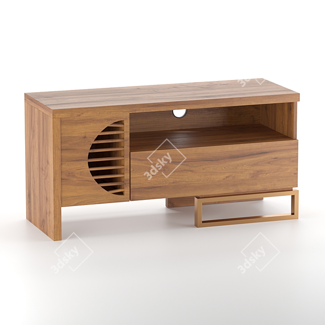 Rosé Gold TV Stand | MDF, Walnut Veneer | 60x120x45 cm 3D model image 1