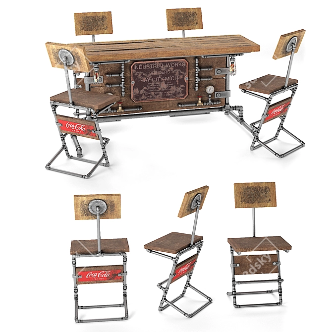 Industrial Steampunk Table Set 3D model image 1