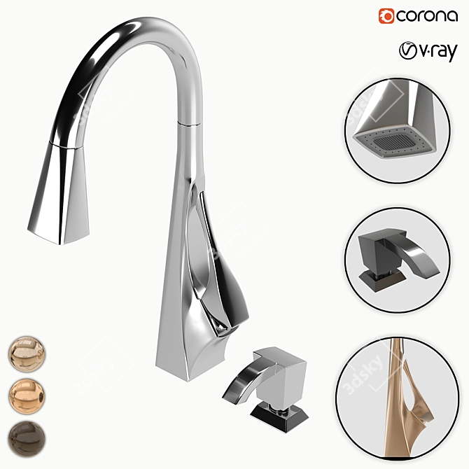 Venturi Pull-Down Kitchen Faucet - Stylish and Functional 3D model image 1