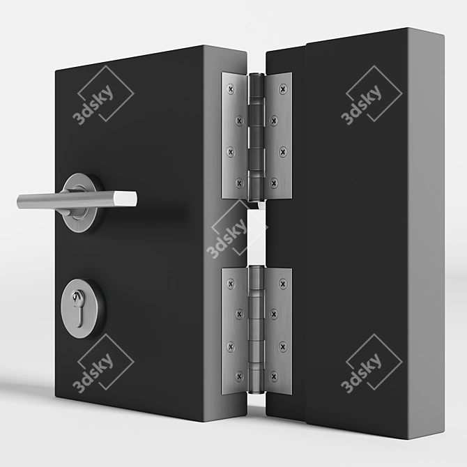 Complete Door Hardware Set: Handle, Hinge, Lock & Brushed Metal Finish 3D model image 1