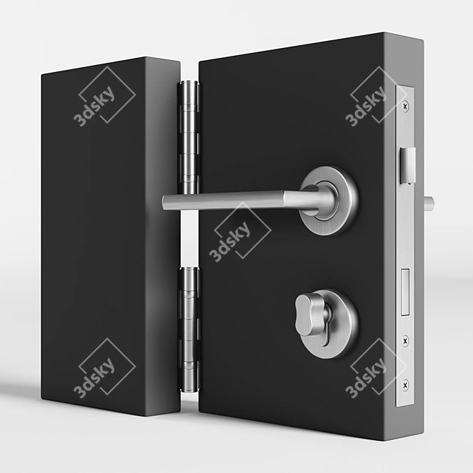 Complete Door Hardware Set: Handle, Hinge, Lock & Brushed Metal Finish 3D model image 2
