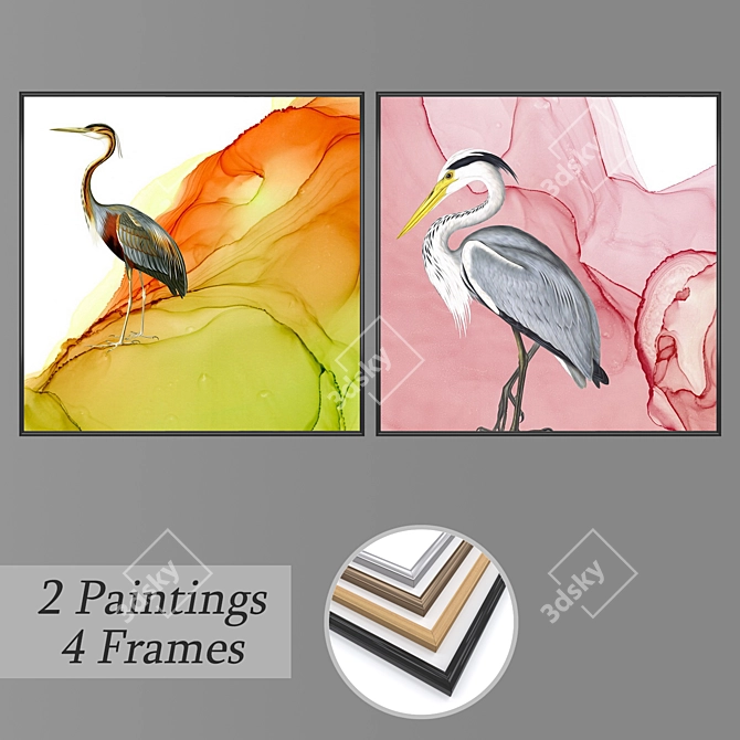 Artistic Trio: Set of Wall Paintings 3D model image 1