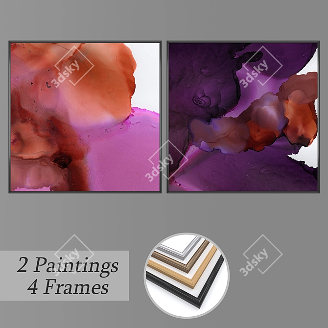 Wall Painting Set with Frames 3D model image 1