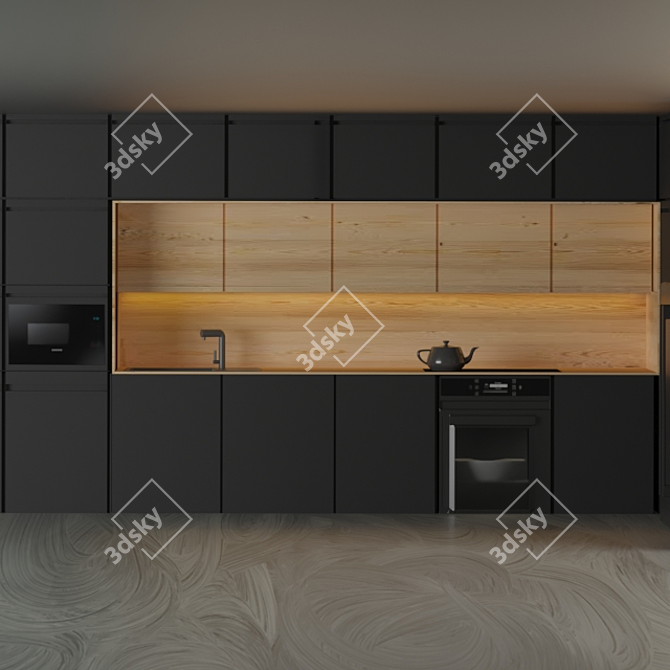 Sleek Corner Kitchen with Bosch Appliances 3D model image 1