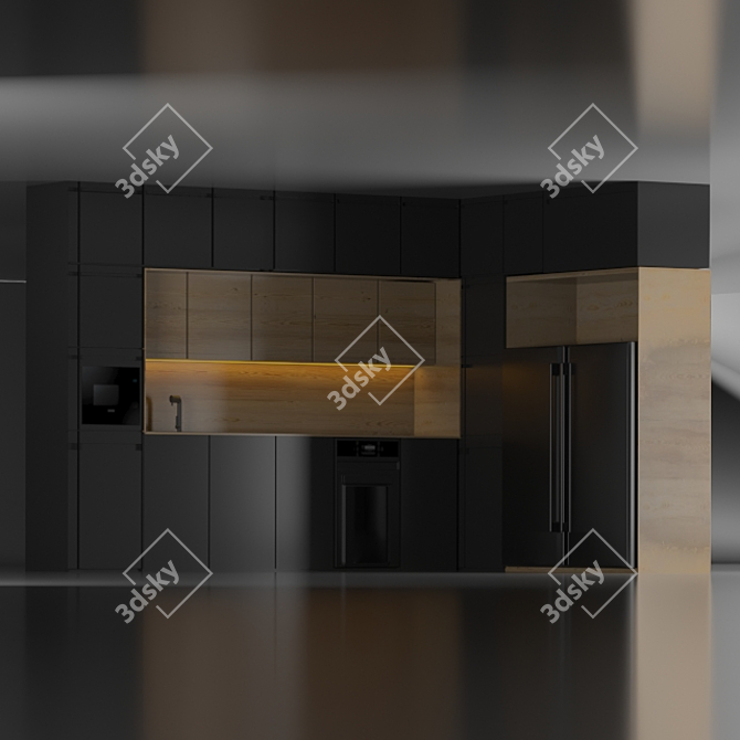 Sleek Corner Kitchen with Bosch Appliances 3D model image 5