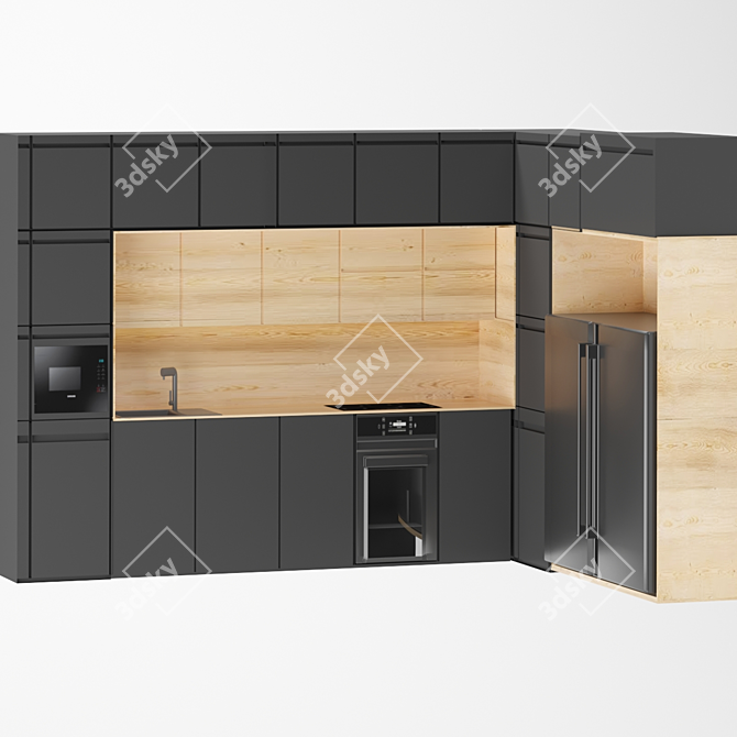 Sleek Corner Kitchen with Bosch Appliances 3D model image 8