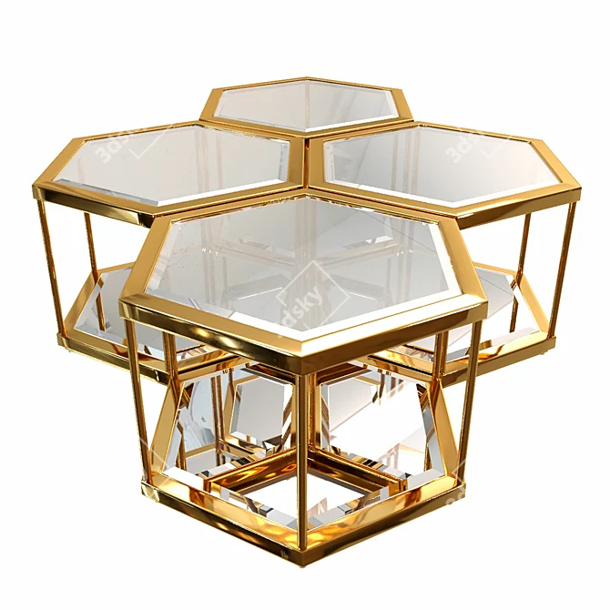 Sleek Golden Coffee Tables Set 3D model image 1