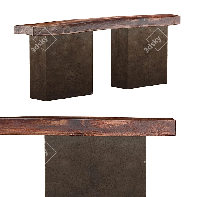 Antique Oak Console with Decorative Stone 3D model image 1