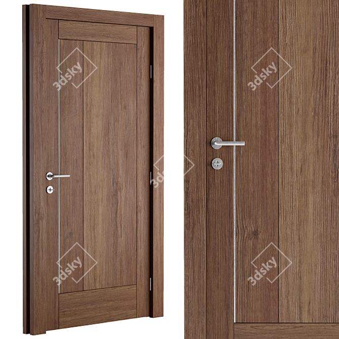 Sleek Wooden Entry Door 3D model image 2