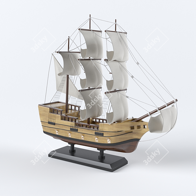 Nautical Poly Boat Decor 3D model image 2