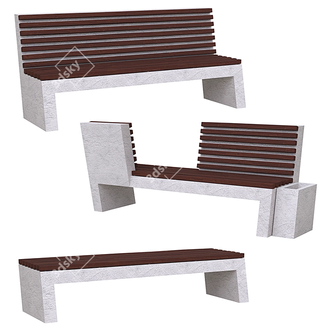 Concrete Park Benches, 4k Textures 3D model image 1