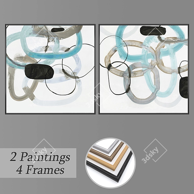 Elegant Set of Wall Paintings 3D model image 1
