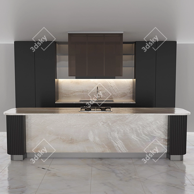 Sleek Modern Kitchen Island 3D model image 1