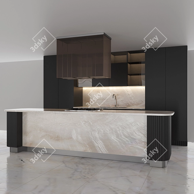 Sleek Modern Kitchen Island 3D model image 2