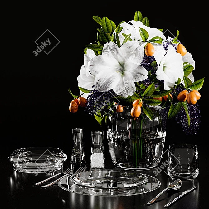 Blooming Delights: Amaryllis & Fresh Fruits 3D model image 1