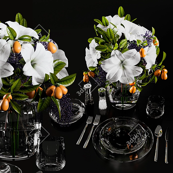 Blooming Delights: Amaryllis & Fresh Fruits 3D model image 2