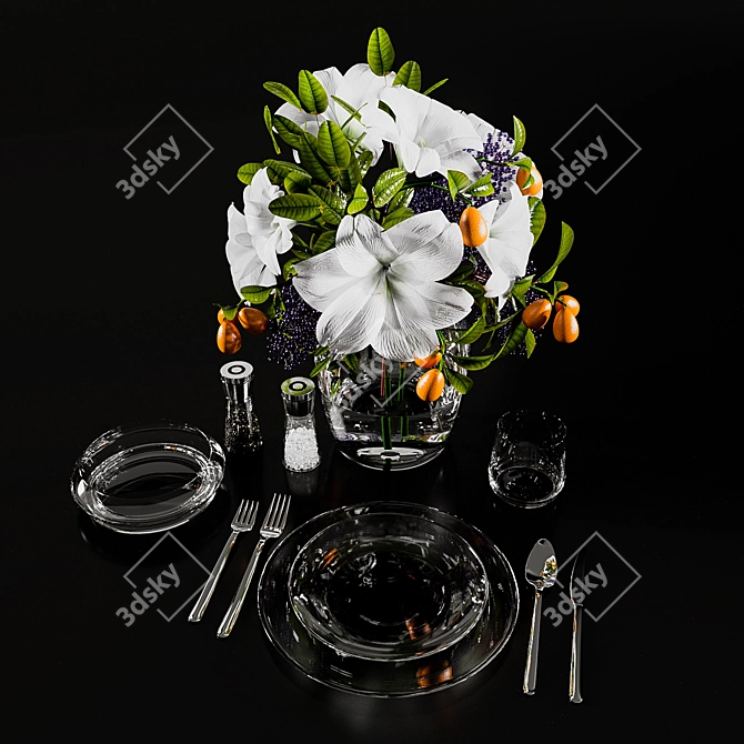 Blooming Delights: Amaryllis & Fresh Fruits 3D model image 3