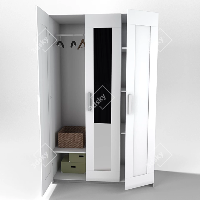 Brimnes Wardrobe: White 3-Door - Compact & Stylish 3D model image 1