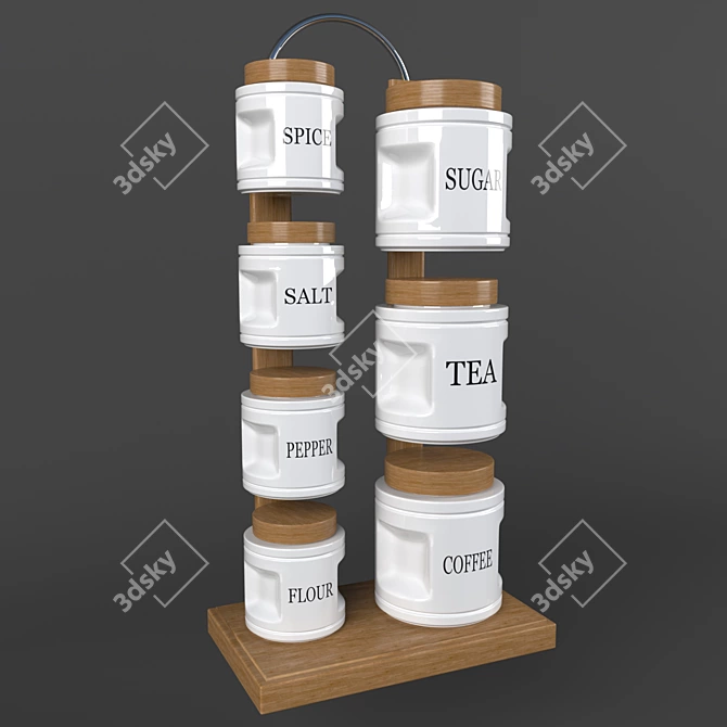 Wooden Stand Kitchen Set: 7 Jars 3D model image 1