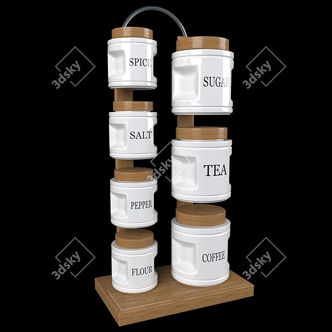 Wooden Stand Kitchen Set: 7 Jars 3D model image 3