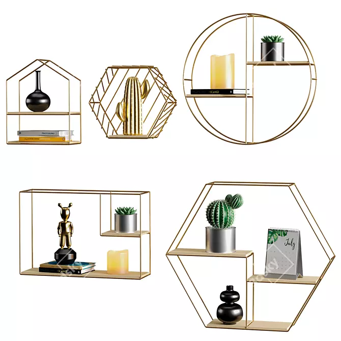 Metallic Shelf Set with Decorative Fillers 3D model image 1