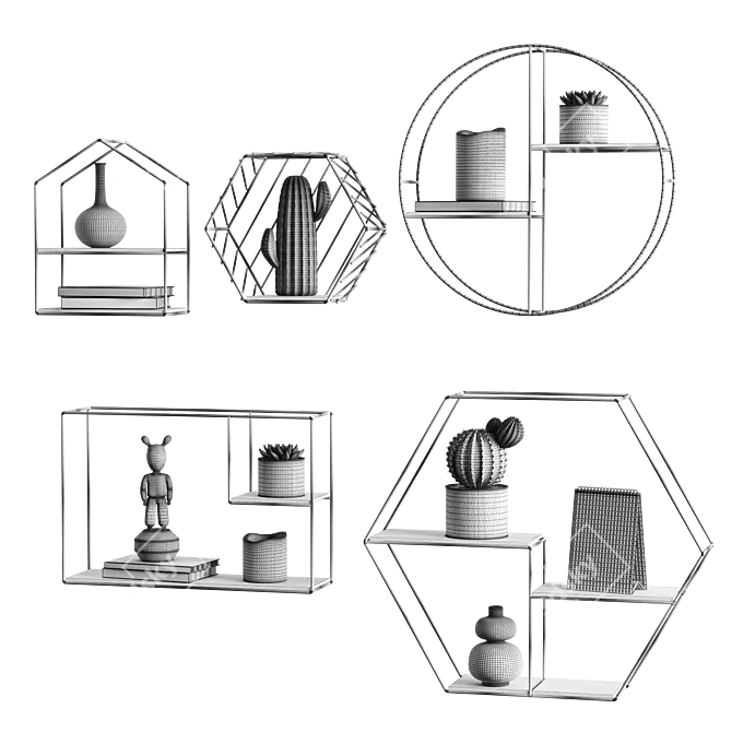 Metallic Shelf Set with Decorative Fillers 3D model image 3