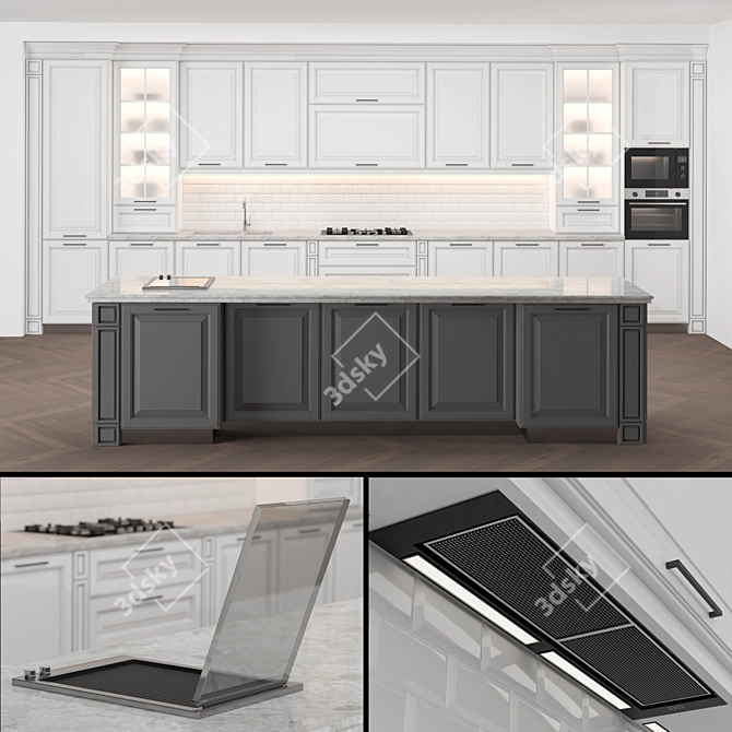 Modular Classic Kitchen: High-Quality Design 3D model image 1