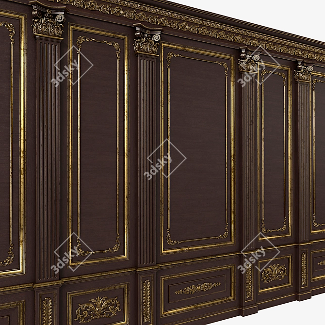 Versatile Wooden Wall Panels: Boiserie INT-030 3D model image 1