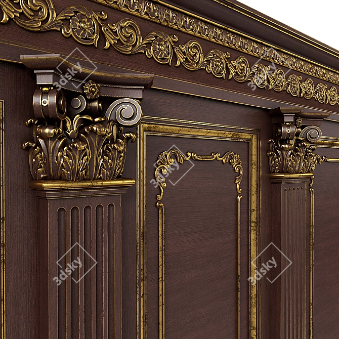 Versatile Wooden Wall Panels: Boiserie INT-030 3D model image 3
