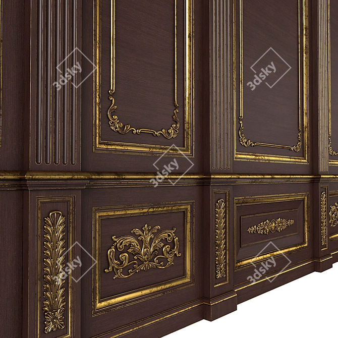 Versatile Wooden Wall Panels: Boiserie INT-030 3D model image 4