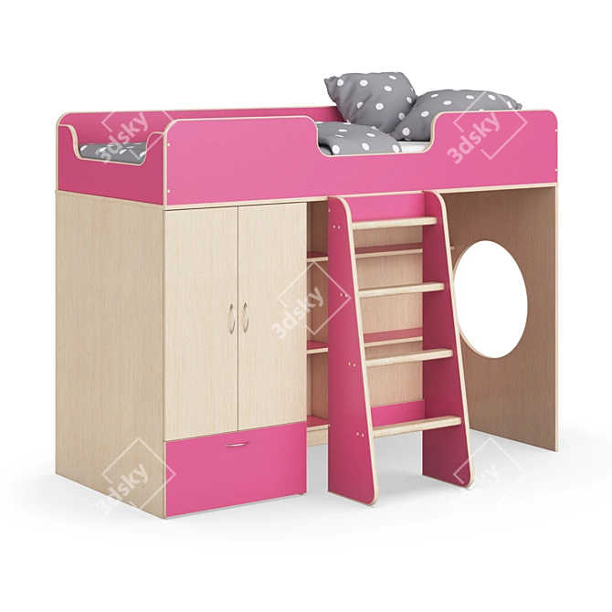 Modular Children's Loft Bed 3D model image 1