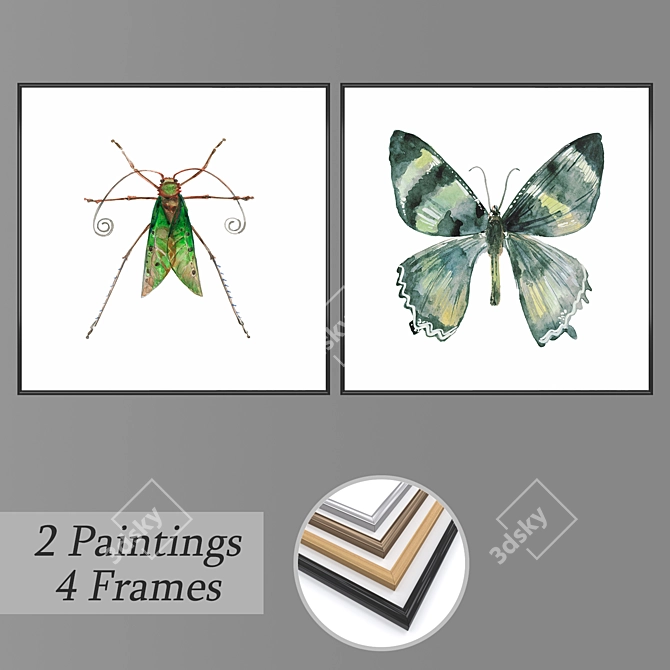 Elegant Wall Art Set with Frame Options 3D model image 1