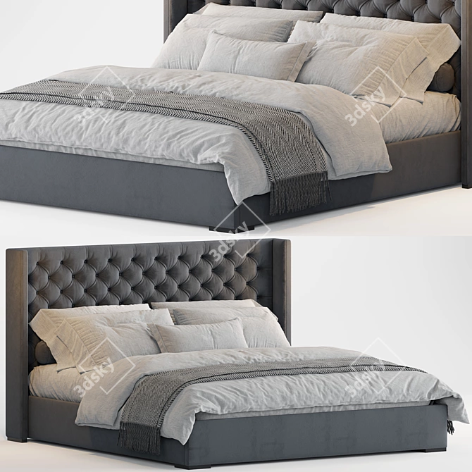 Luxury Diamond Tufted Fabric Bed 3D model image 1