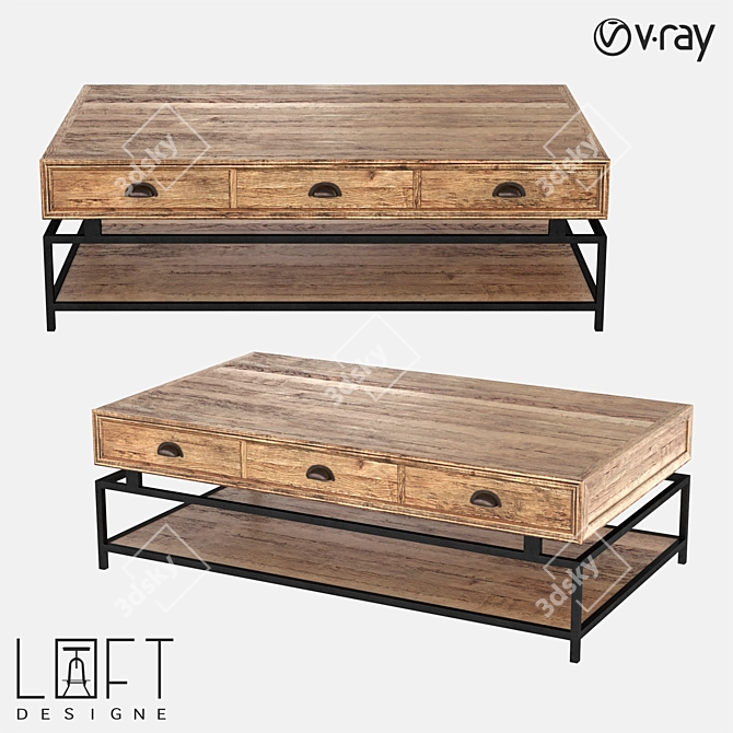 LoftDesigne 6857: Wood-Metal Coffee Table 3D model image 1